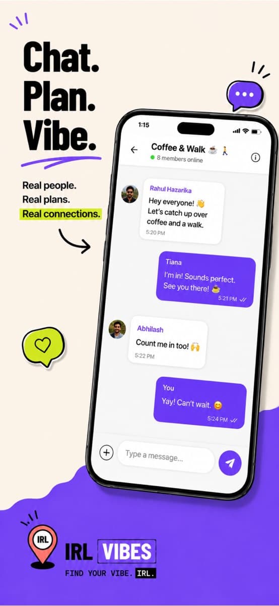 IRL Vibes group chat for an approved coffee and walk meetup